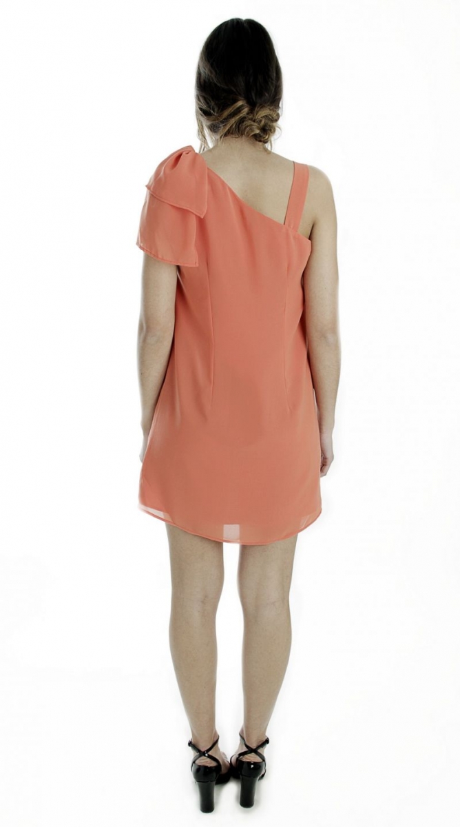 vestido corto de fiesta asimetrico de gasa naranja invitada boda